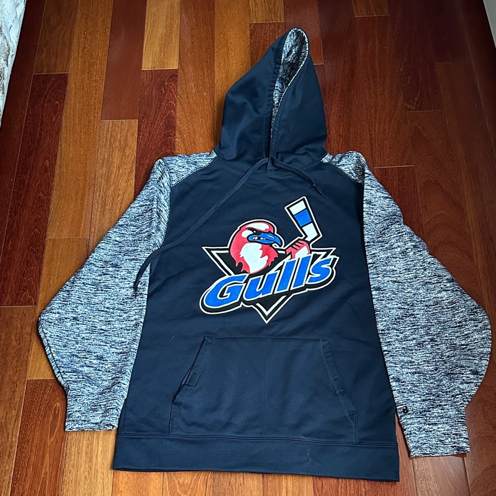 Navy Blue LI Gulls Hoodie with Blue and White Sleeves
